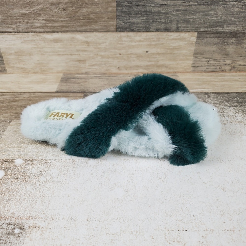 Faryl by Farylrobin Mori Womens Slipper Sz 7.5 Aqua Faux Fur Criss Cross Strap